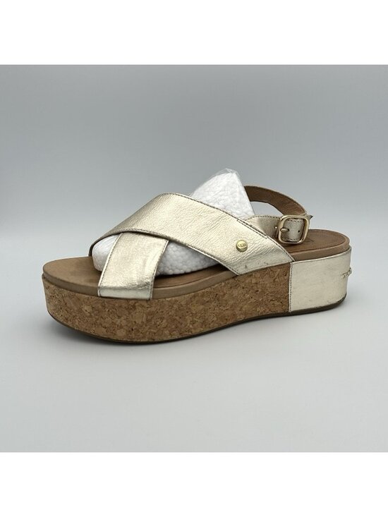 UGG Shoes - UGG Shoshana Sandals Women’s Size 8.5 Gold Leather Platform Cork Slides 1100983